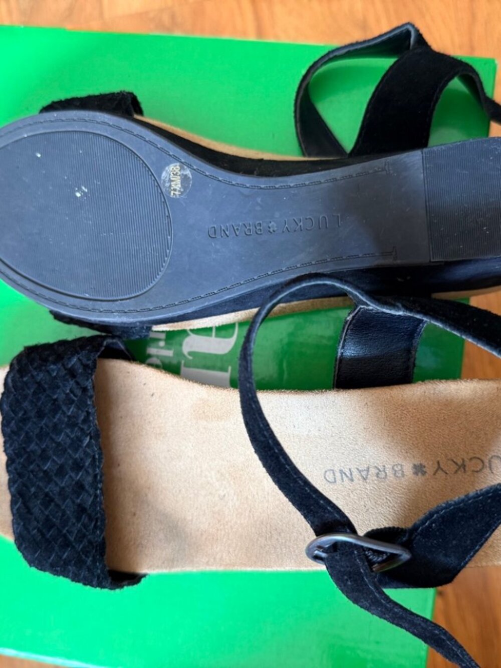 Lucky Brand Black Wedge Sandals Braided Ankle Strap EU 38 US 7.5